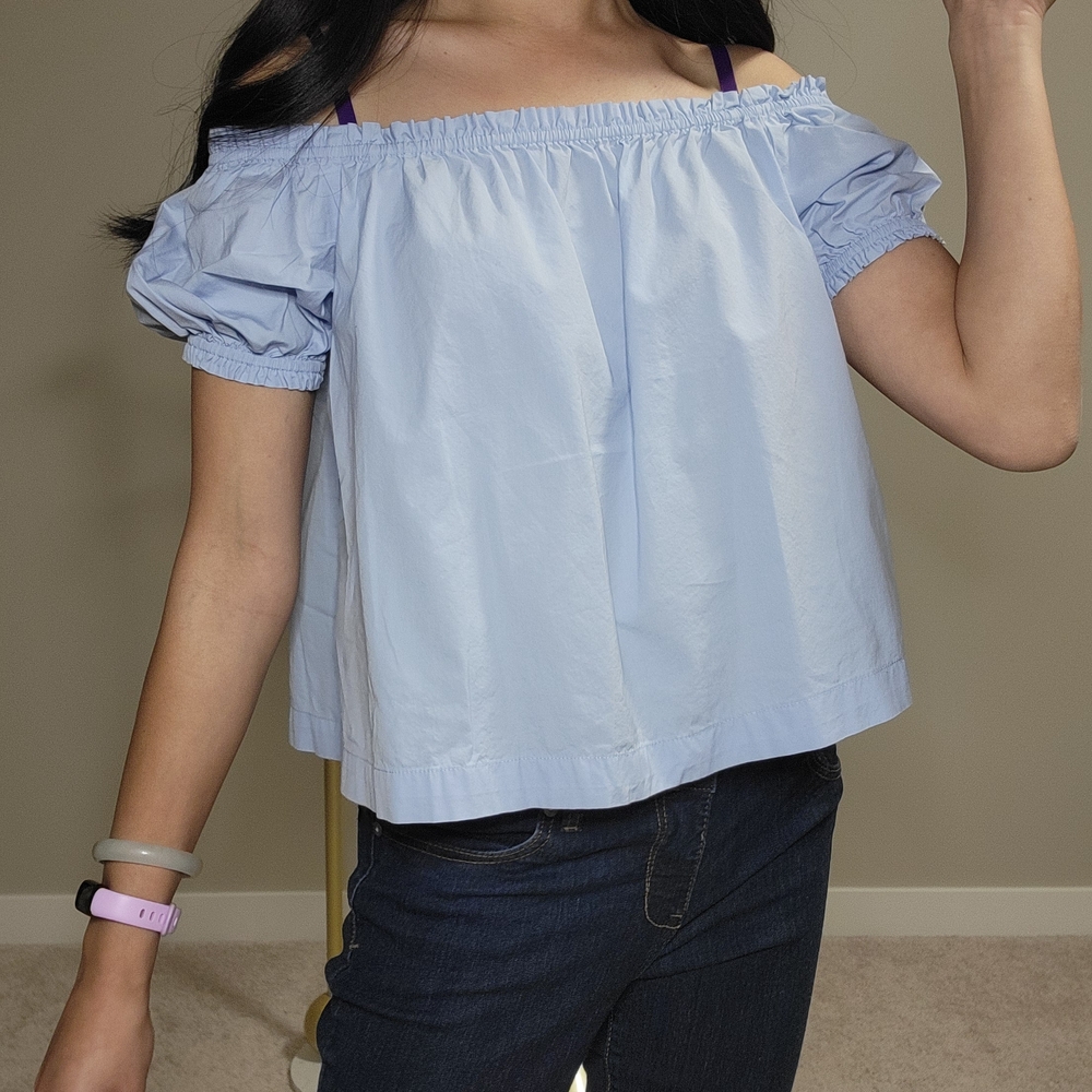 H&M Blue Puff Sleeve Off-Shoulder Blouse